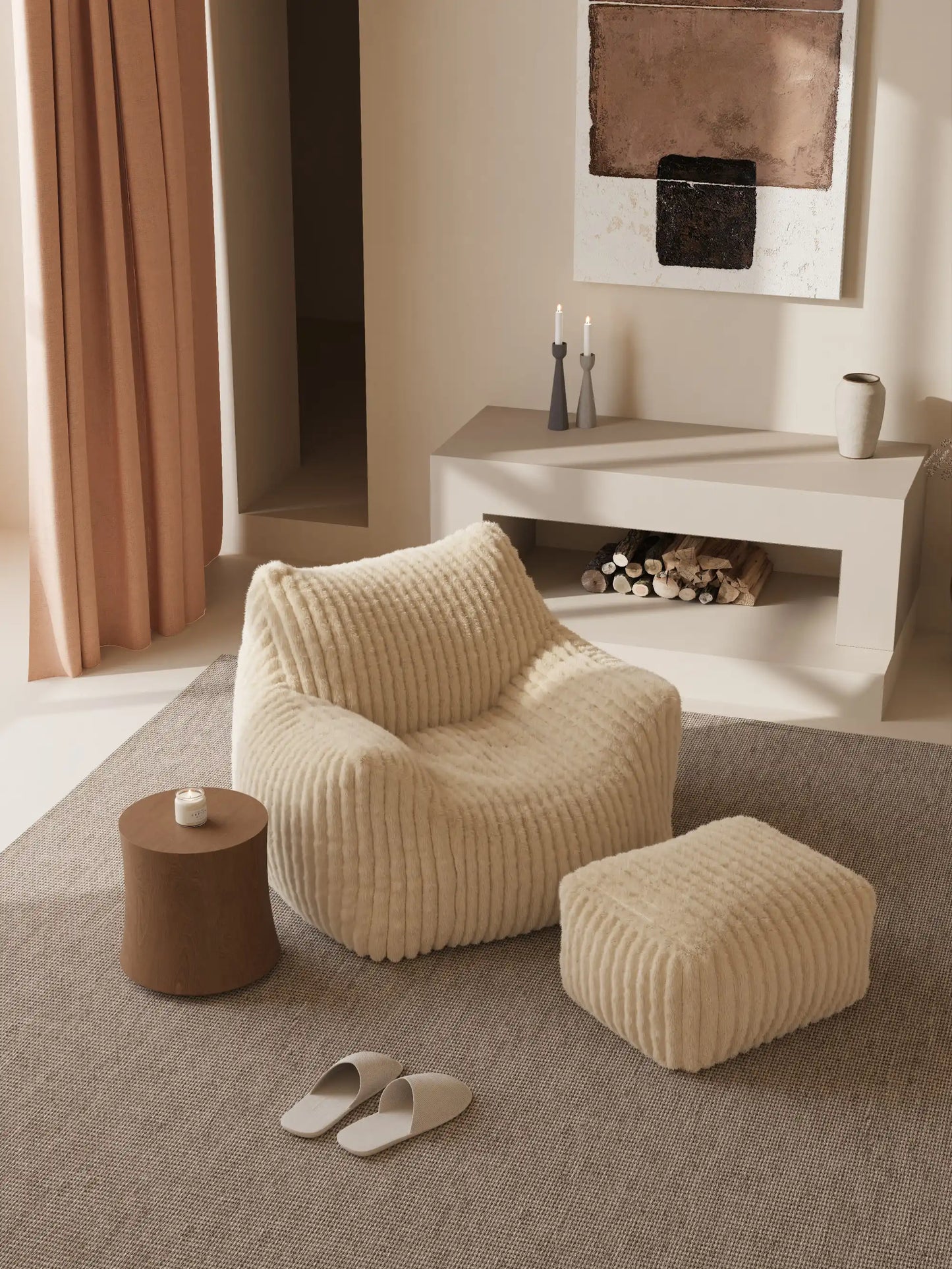 SINGLE-SEATER FOAM BEAN BAG CHAIR - CHANNEL CORD